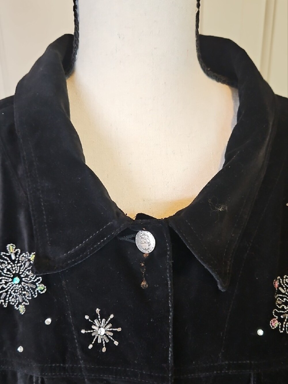 Quacker Factory Snowman Black Velvet Jacket Snowflake Capture The Magic 2X - Picture 2 of 15